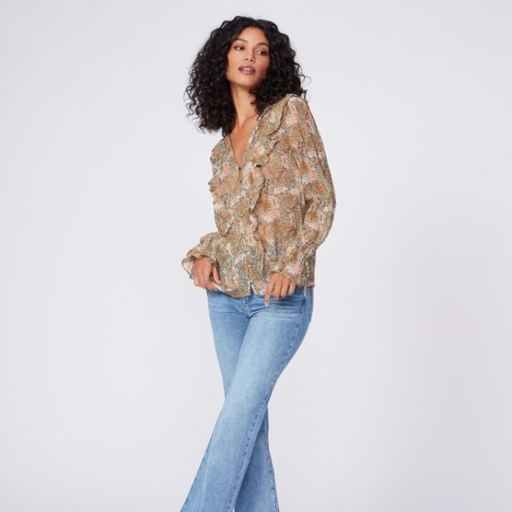PAIGE Tessa floral print silk chiffon ruffle top - Picture 8 of 9